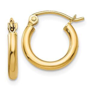 2mm x 12mm 14k Yellow Gold Classic Round Hoop Earrings